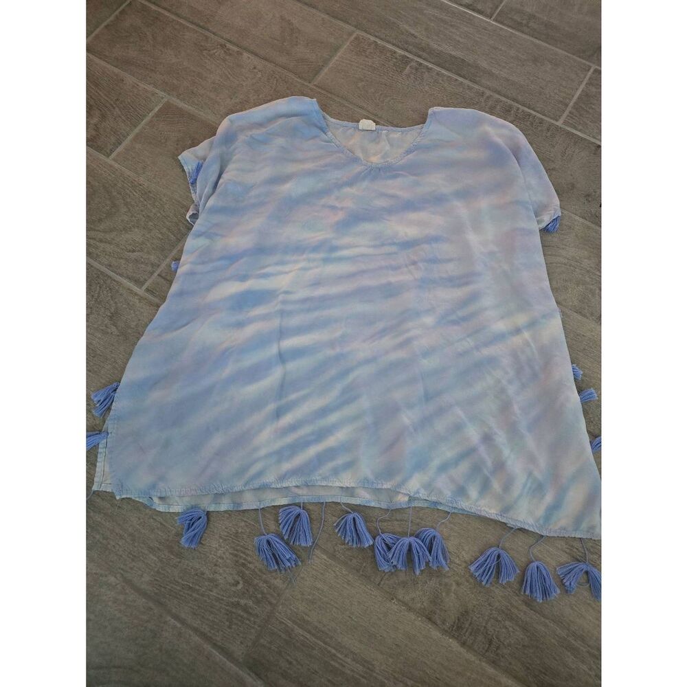 Women's Surf Gypsy Multicolor Tie Dye‎ Blue Tassel Swim Cover-up Size Small - Picture 2 of 6
